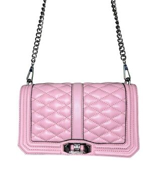 Quilted Pink Leather Shoulder Bag with Chain Strap